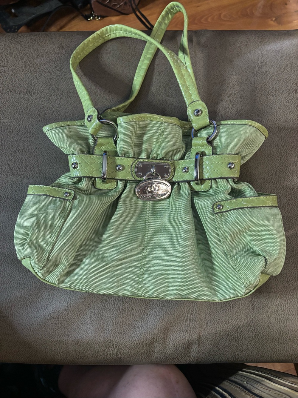 Kathy Van Zeeland Lime Green Quilted-Trim Shoulder Bag